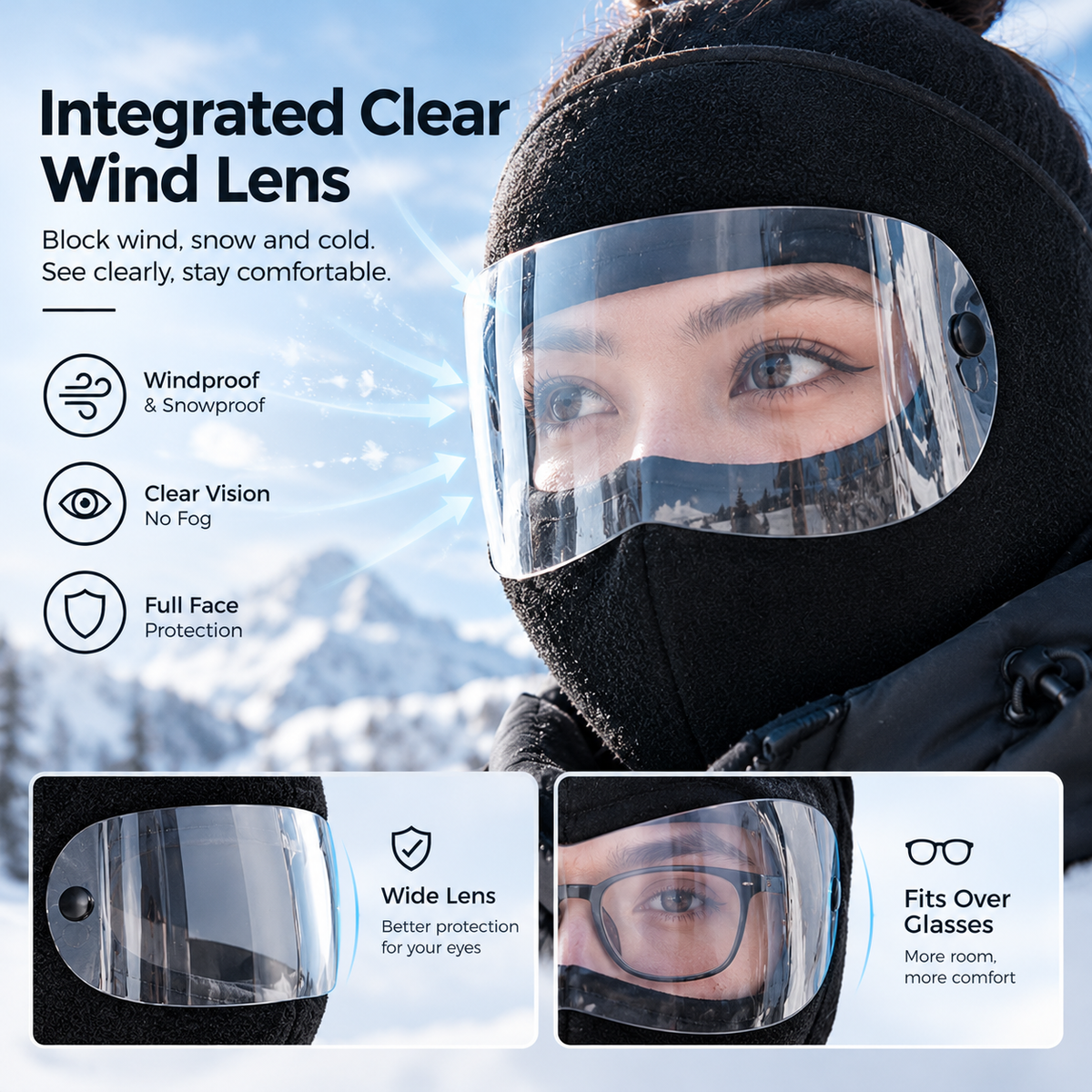 Winter Windproof Face Mask – Full-Coverage Thermal Shield with Clear Lens