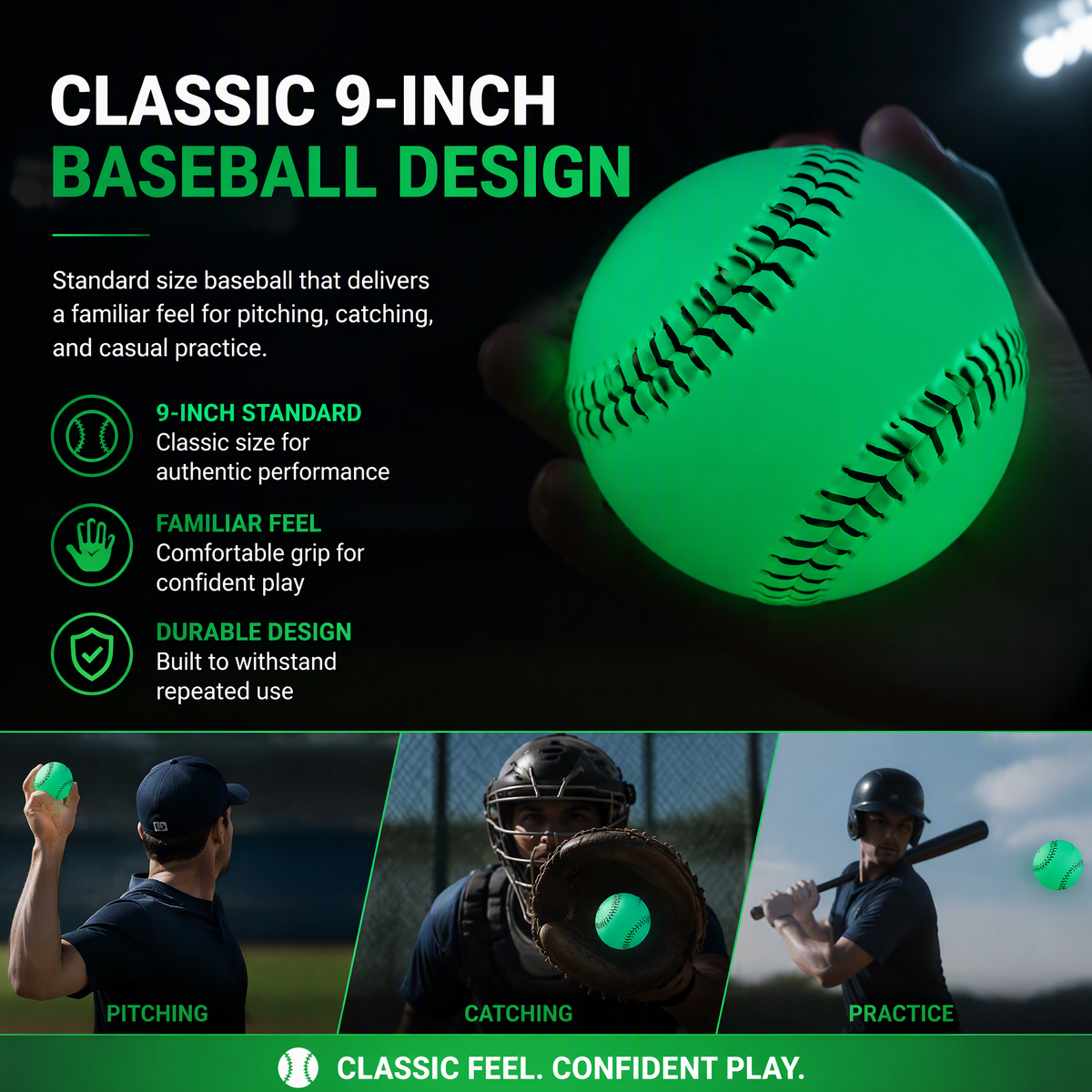 3 Pack Glow in the Dark Baseballs – Official Size Night Training Balls