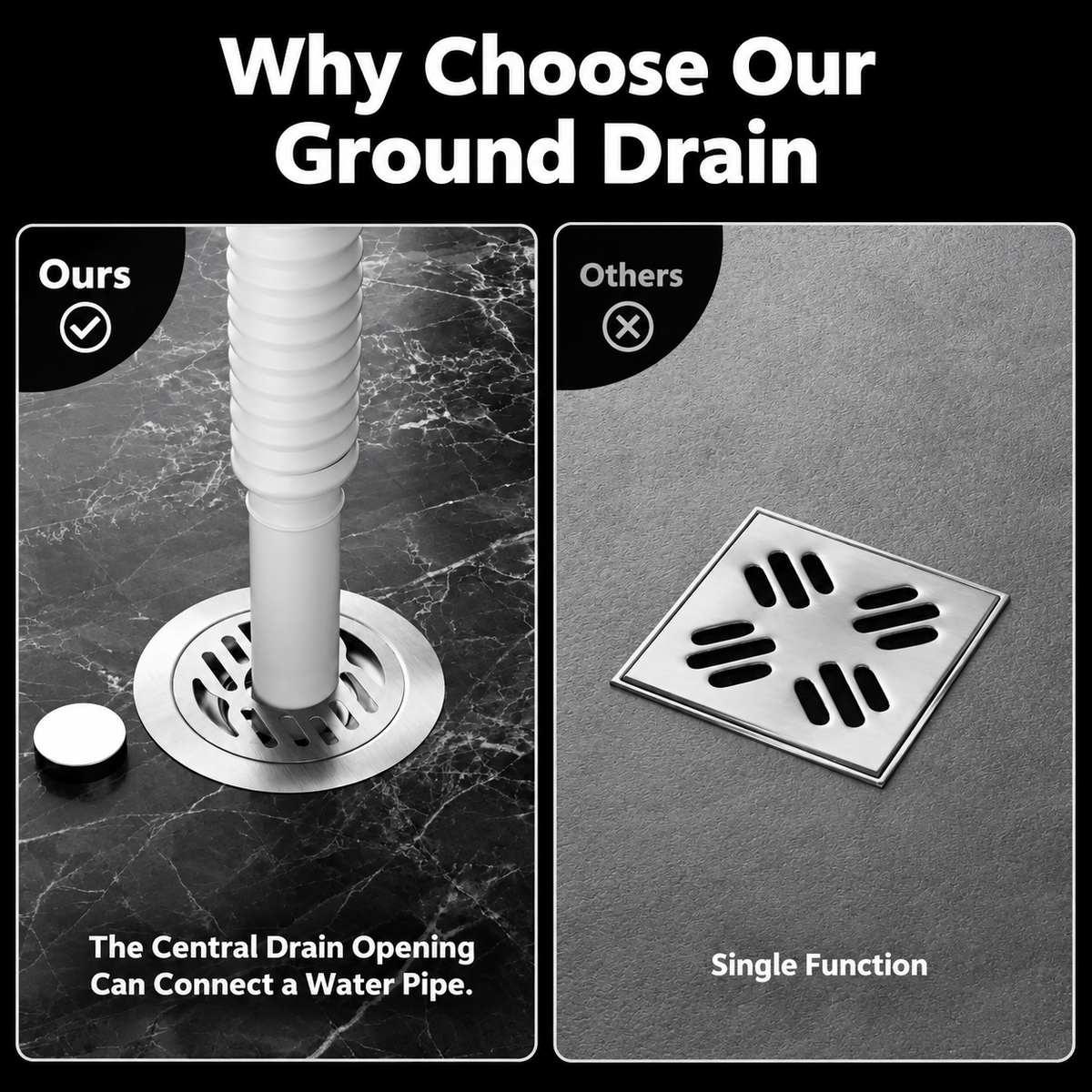 Stainless Steel Bathroom Floor Drain, Anti-odor, Insect Resistant, Puddle Prevention