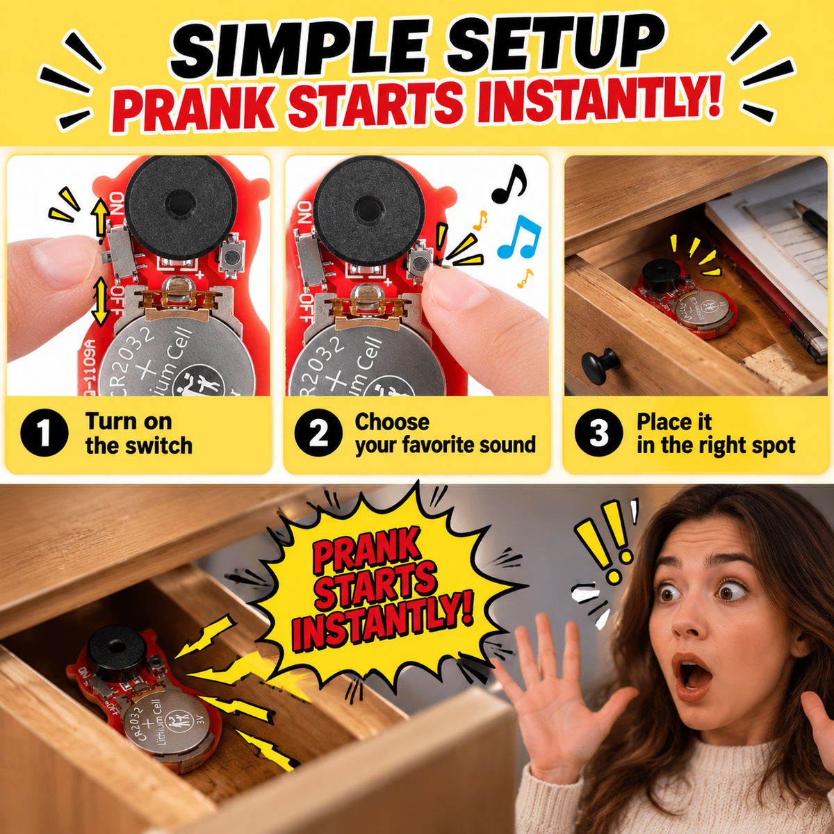3-Pack Hidden Prank Noise Makers with Random Chirps