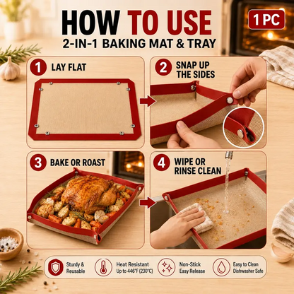 2-in-1 Reusable Nonstick Baking Mat & Roasting Tray
