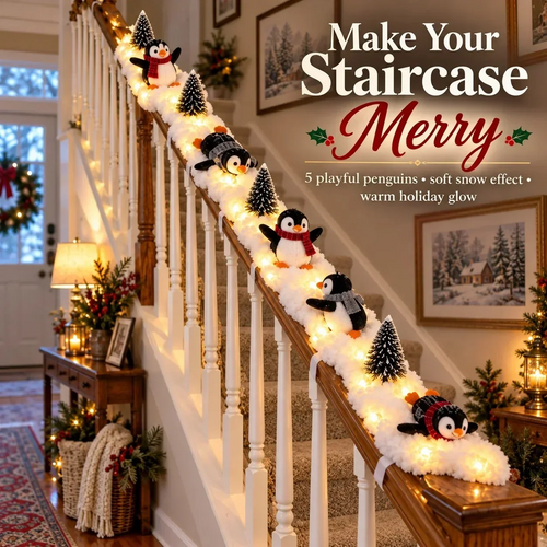 🐧Penguin Christmas Stair Snow Decor | A Cozy Penguin Christmas Story✨