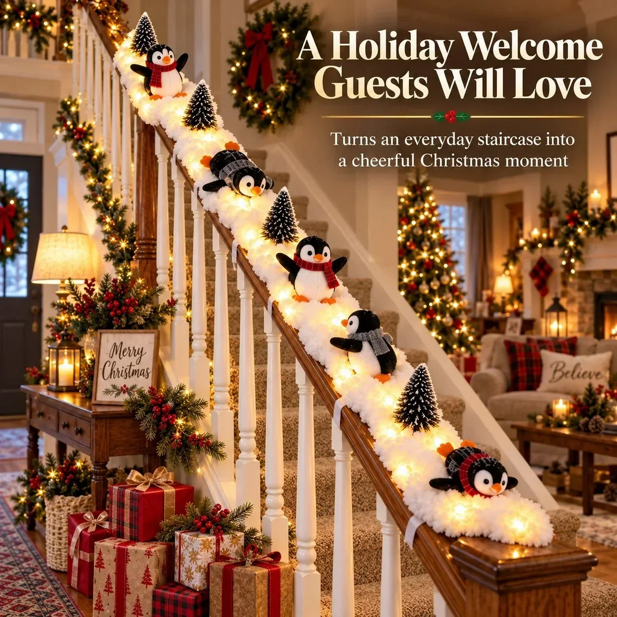 🐧Penguin Christmas Stair Snow Decor | A Cozy Penguin Christmas Story✨