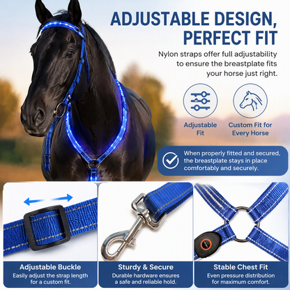 Adjustable LED Horse Breastplate – Rechargeable Night Visibility Harness