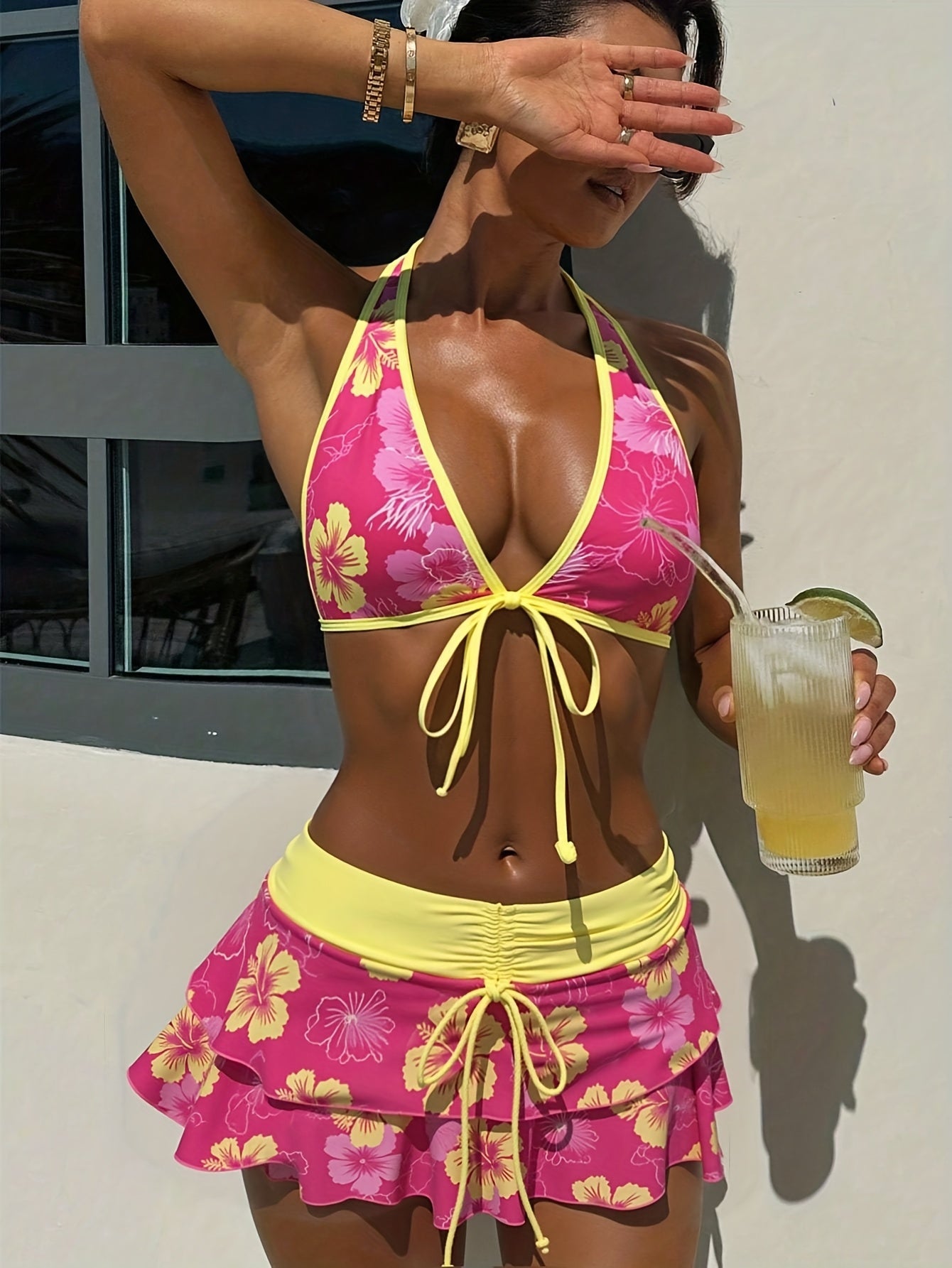Summer Beach Festival Print Halter Bikini Set