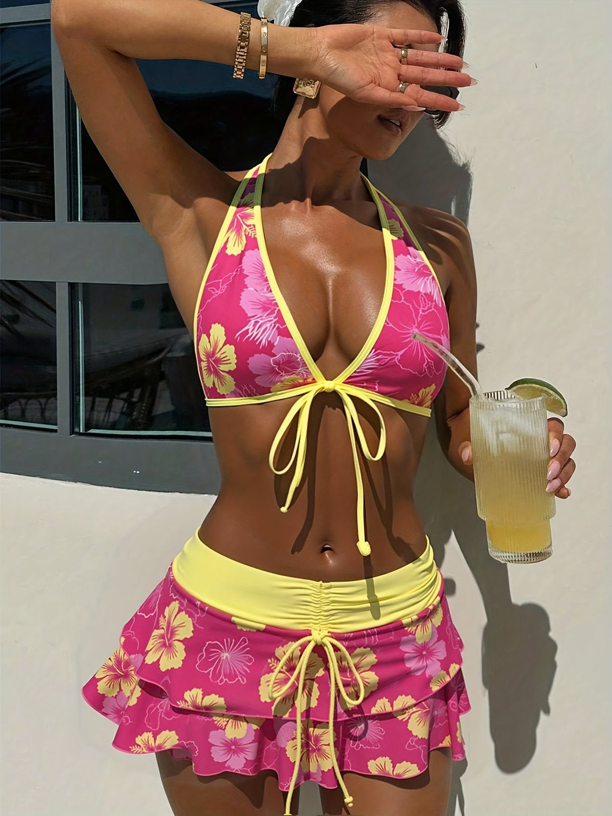 Summer Beach Festival Print Halter Bikini Set