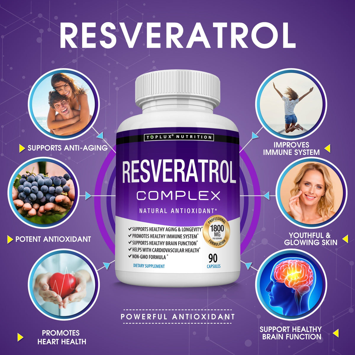 1800mg Trans-Resveratrol Capsules – Daily Antioxidant & Radiance Support (90 Count)