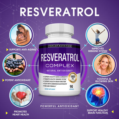 1800mg Trans-Resveratrol Capsules – Daily Antioxidant & Radiance Support (90 Count)
