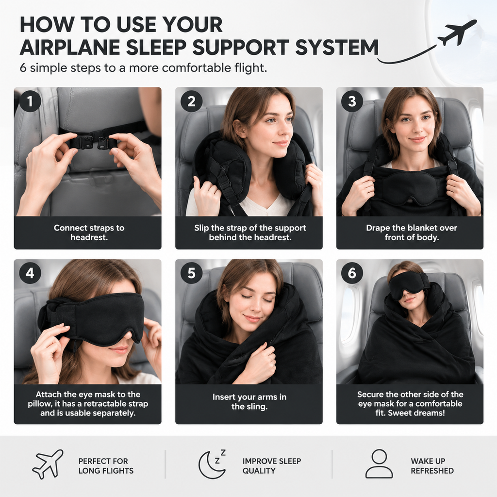 3-in-1 Airplane Sleep Support System – Memory Foam Travel Pillow & Body Sling