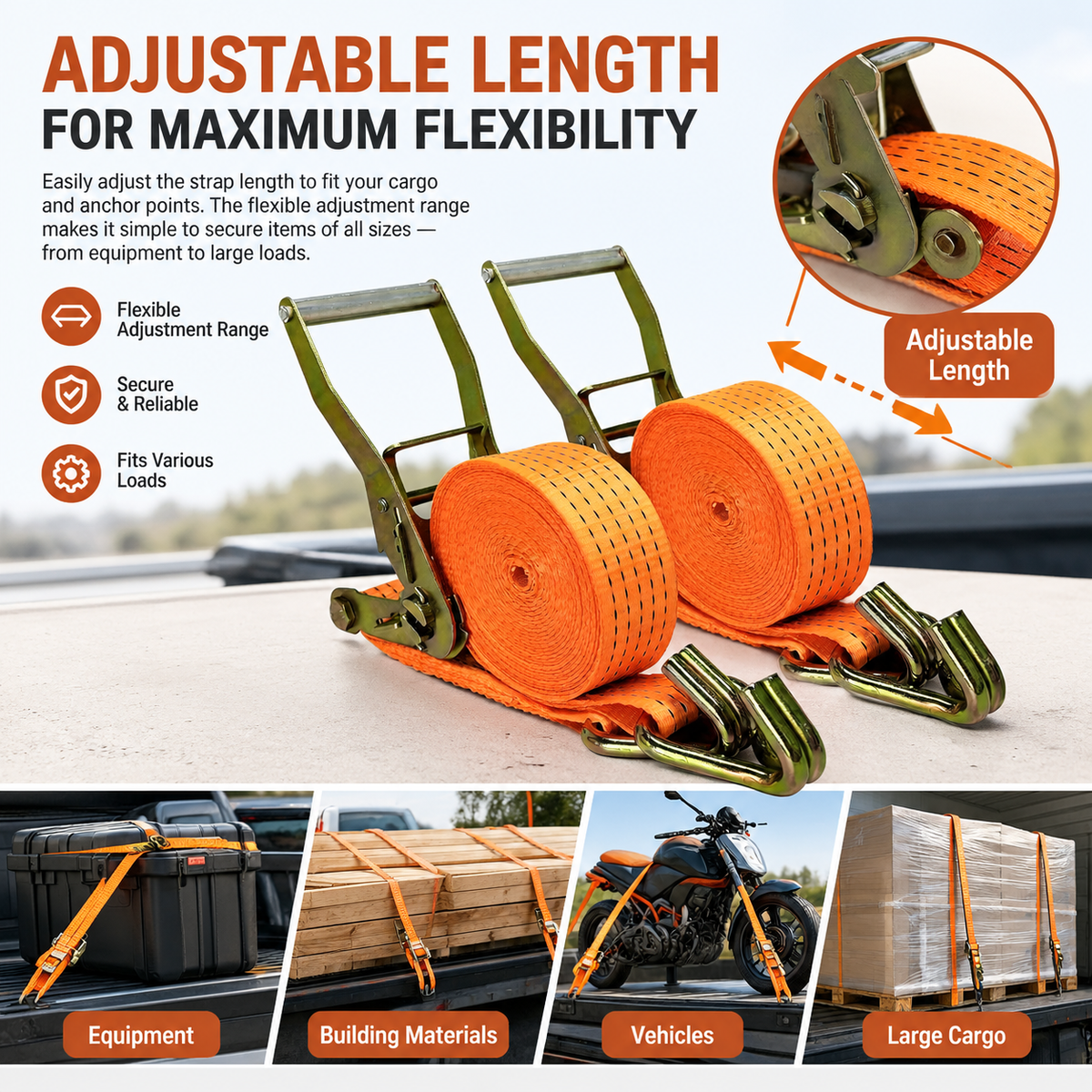 2-Pack Heavy Duty Ratchet Tie Down Straps, 10,000 LBS Cargo Straps