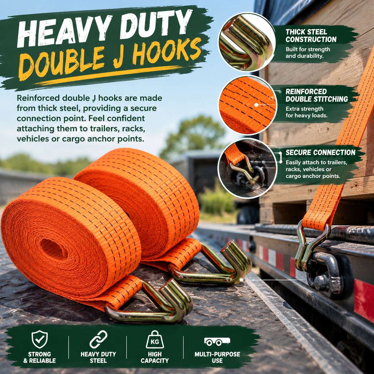 2-Pack Heavy Duty Ratchet Tie Down Straps, 10,000 LBS Cargo Straps