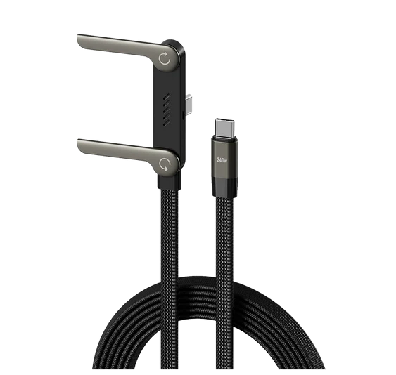 2-in-1 Invisible Stand 240W Fast Charging Cable – 5ft Type-C Side Connector（2 PCS)