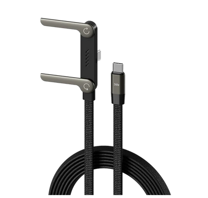 2-in-1 Invisible Stand 240W Fast Charging Cable – 5ft Type-C Side Connector（2 PCS)