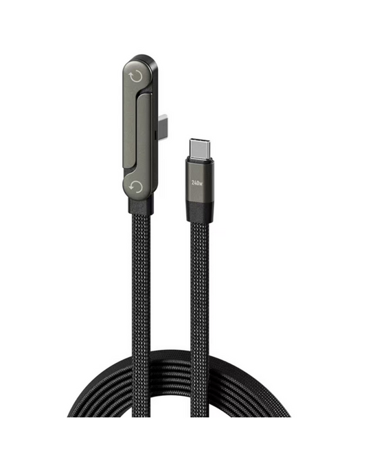 2-in-1 Invisible Stand 240W Fast Charging Cable – 5ft Type-C Side Connector（2 PCS)