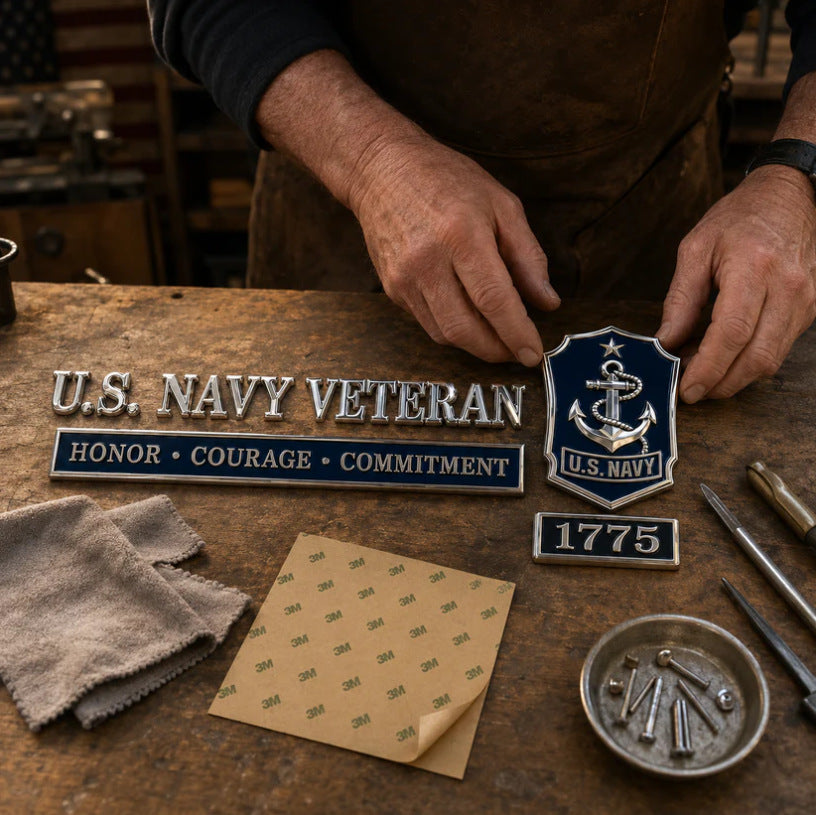 U.S. Army Veteran Metal Car Emblem Kit – 3D Chrome Badge Set