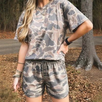 Women's Oversized 2-Piece Camouflage Print Plus Size Set