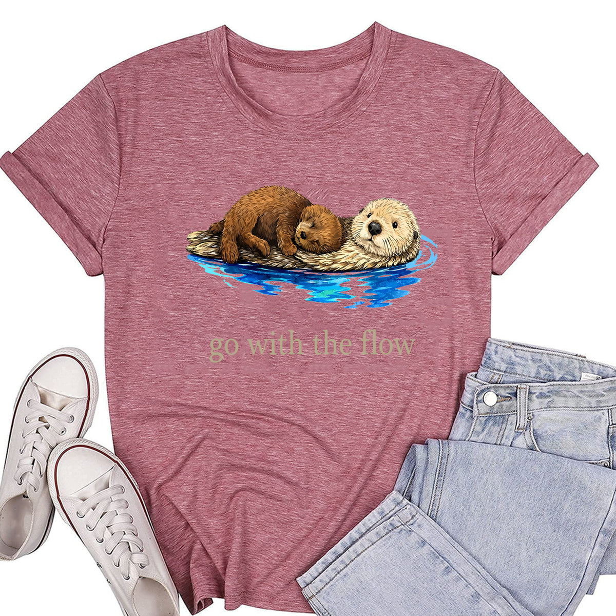Otter Go With The Flow Vintage Graphic T-Shirt – Cute Animal Lover Tee