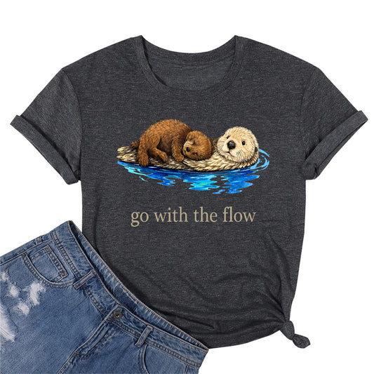 Otter Go With The Flow Vintage Graphic T-Shirt – Cute Animal Lover Tee