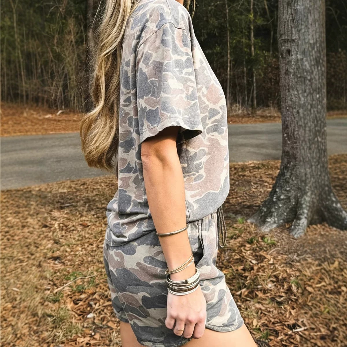 Women's Oversized 2-Piece Camouflage Print Plus Size Set