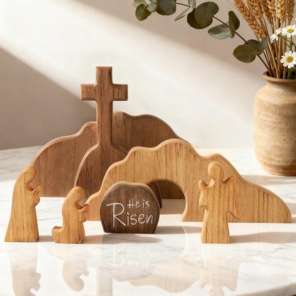 Wooden Empty Tomb Easter Scene - Jesus Resurrection Cross Decor for Home