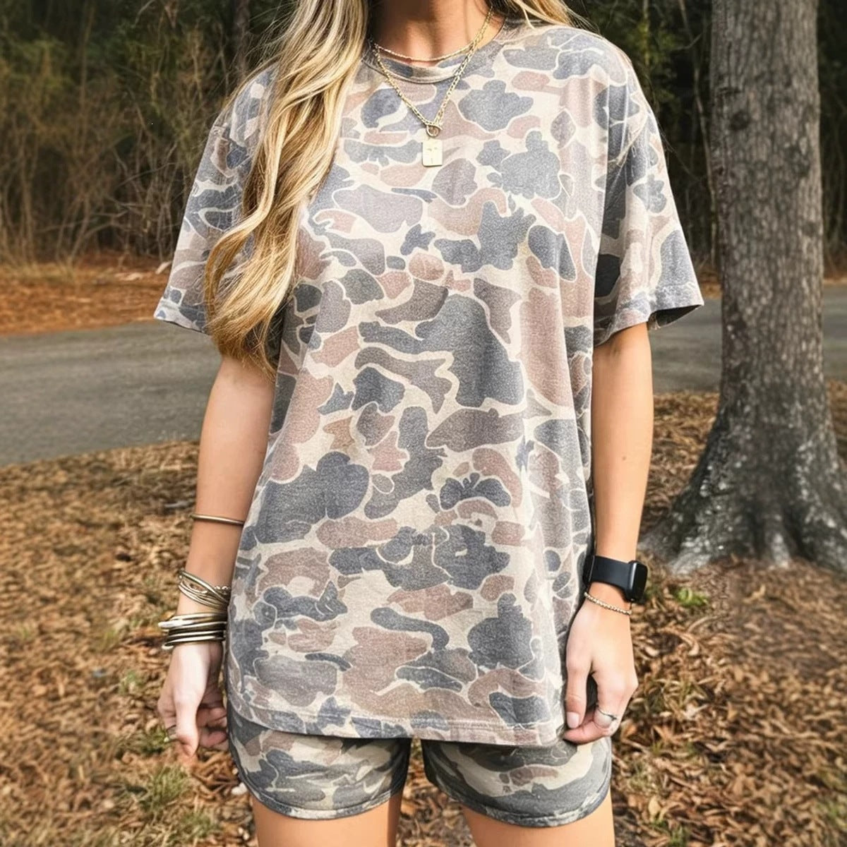 Women's Oversized 2-Piece Camouflage Print Plus Size Set