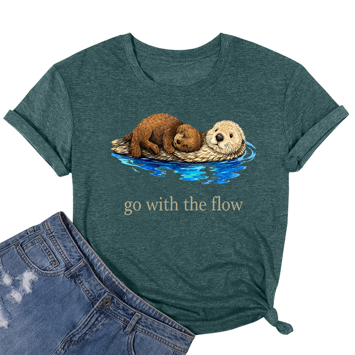 Otter Go With The Flow Vintage Graphic T-Shirt – Cute Animal Lover Tee