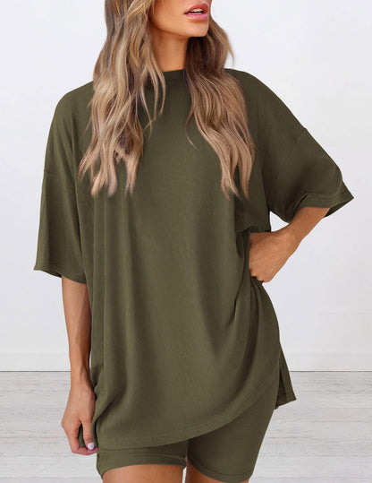 👕 Women's Two Piece Lounge Set Summer Casual Oversized Shirts
