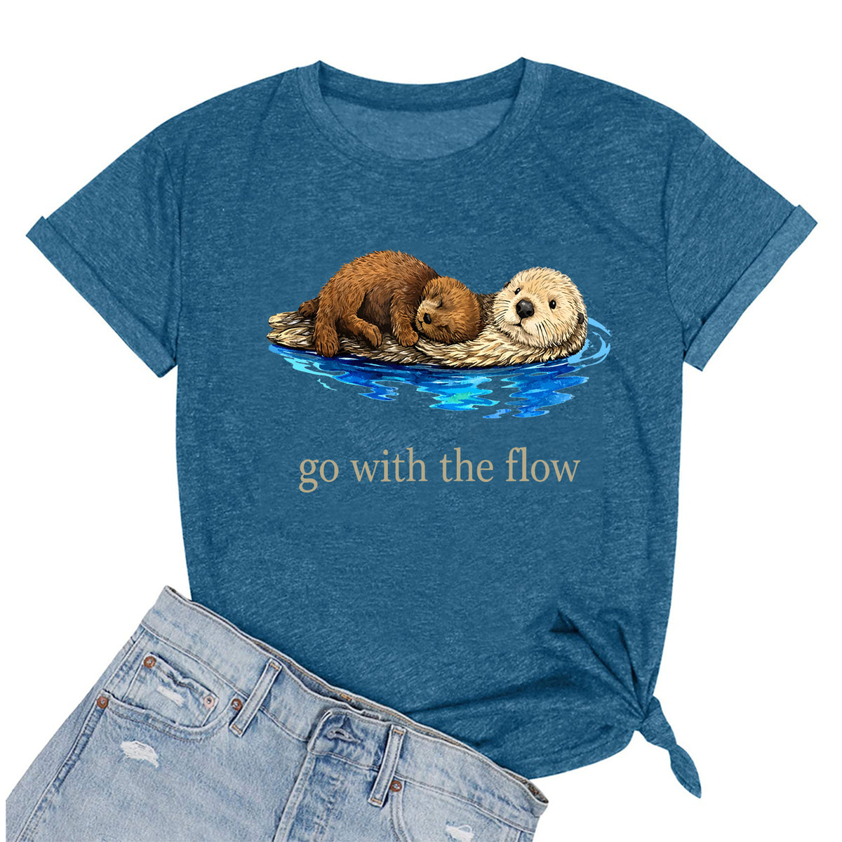 Otter Go With The Flow Vintage Graphic T-Shirt – Cute Animal Lover Tee