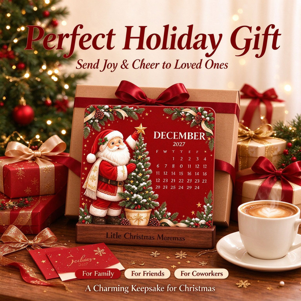 2027 Christmas Mini Plantable Seed Paper Desk Calendar with Wooden Stand