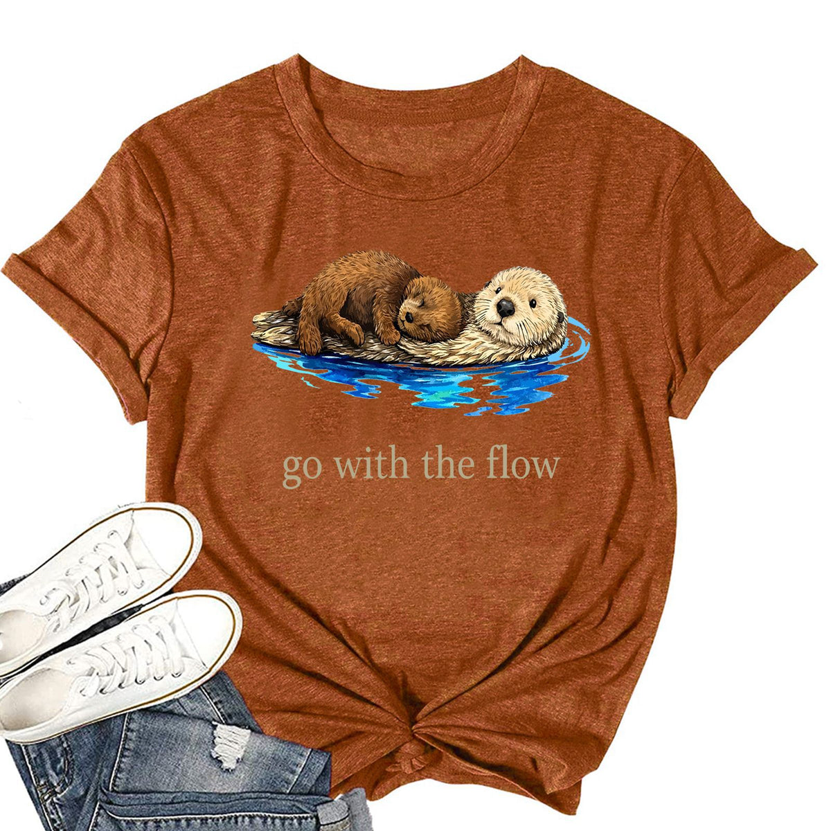 Otter Go With The Flow Vintage Graphic T-Shirt – Cute Animal Lover Tee