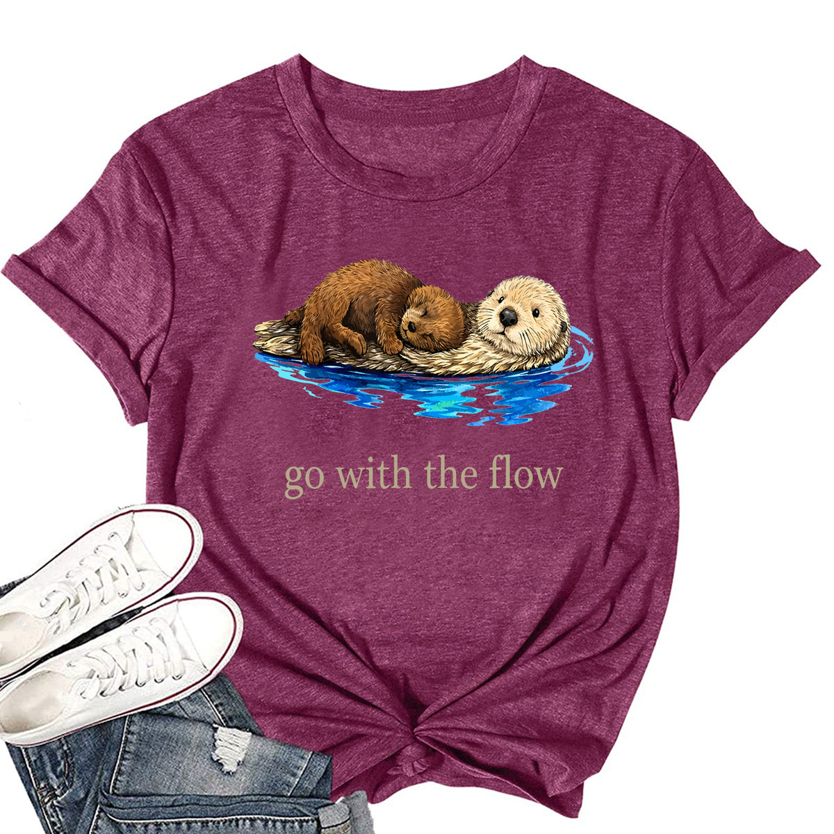 Otter Go With The Flow Vintage Graphic T-Shirt – Cute Animal Lover Tee