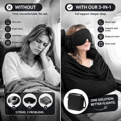 3-in-1 Airplane Sleep Support System – Memory Foam Travel Pillow & Body Sling
