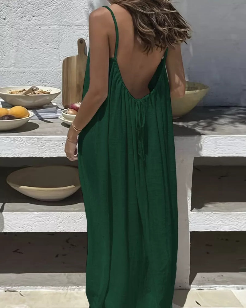 Women’s Solid Color Backless Cami Dress — Effortless Elegance, All-Day Comfort