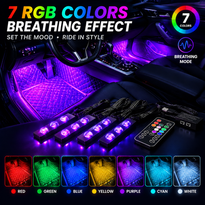 5V USB RGB LED Strip Lights – 4-Piece Car Interior Kit with Music Sync & Remote