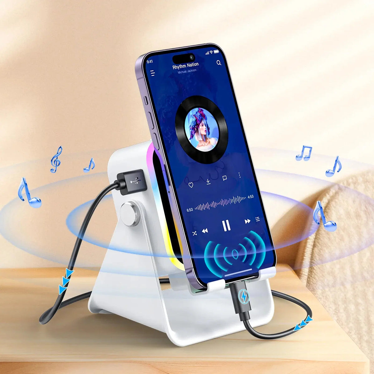 5-in-1 Wireless Speaker Phone Stand with Power Bank