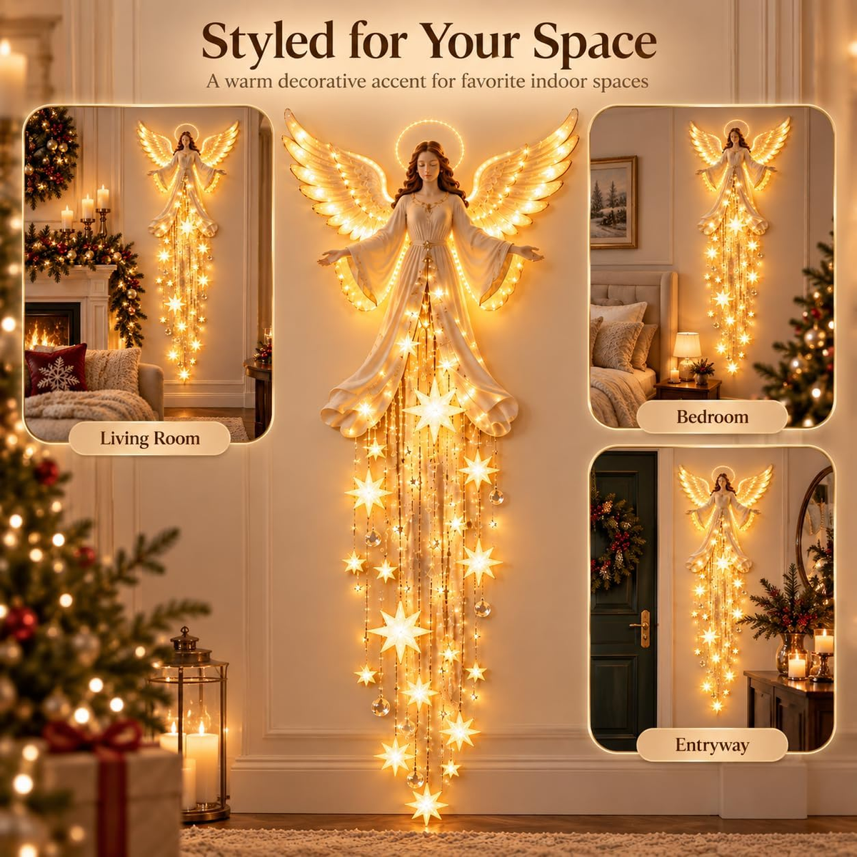 Angel Blessing Starfall LED Wall Light – Christmas Decor