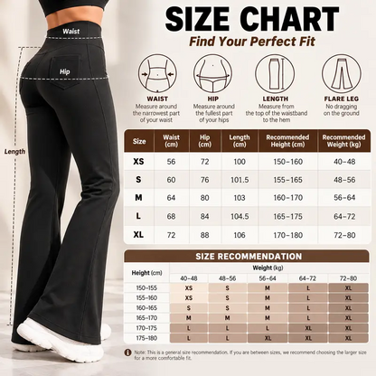 Women’s Fleece Lined Flare Leggings with Pockets|High Waisted Thermal Bell Bottom Yoga Pants