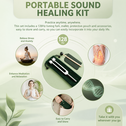 128Hz Healing Tuning Fork Set with Mallet & Pouch