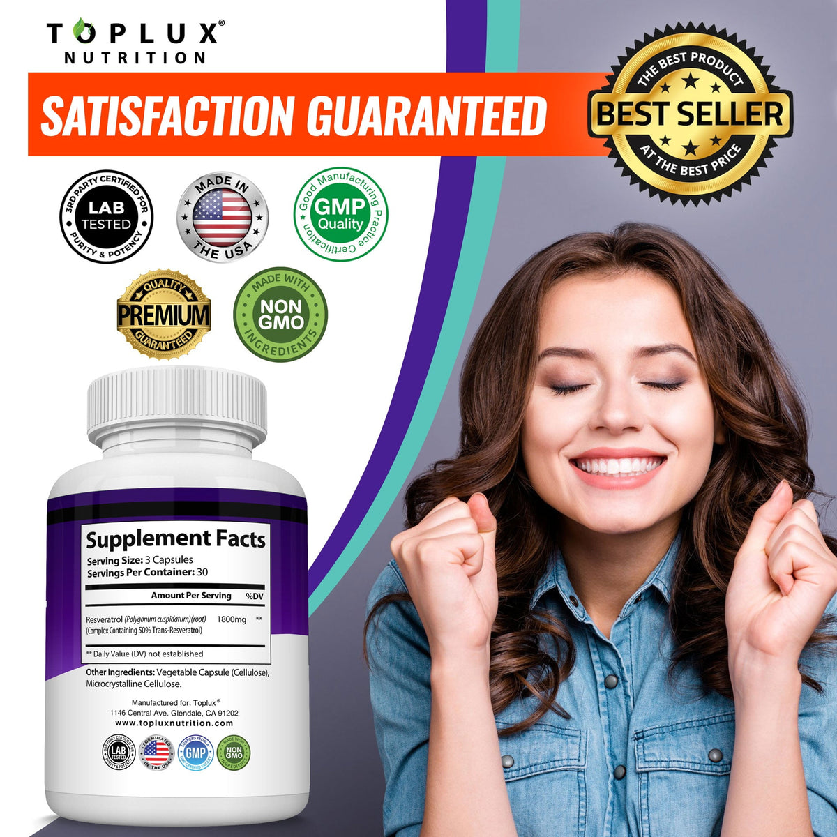 1800mg Trans-Resveratrol Capsules – Daily Antioxidant & Radiance Support (90 Count)