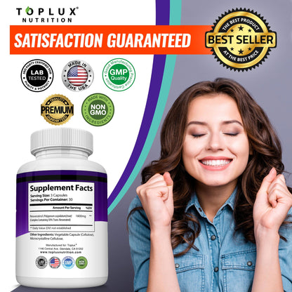 1800mg Trans-Resveratrol Capsules – Daily Antioxidant & Radiance Support (90 Count)