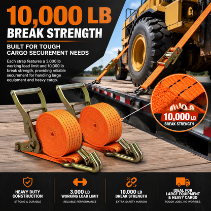 2-Pack Heavy Duty Ratchet Tie Down Straps, 10,000 LBS Cargo Straps