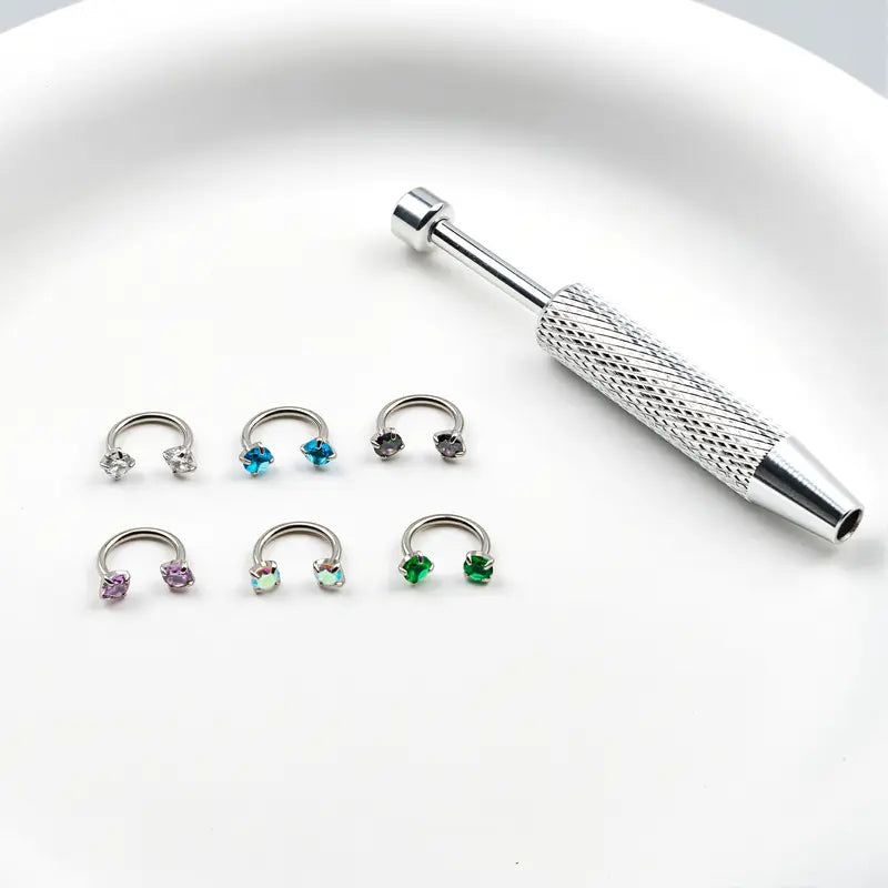 Double Gem Titanium Horseshoe Nose Ring (6PCS)