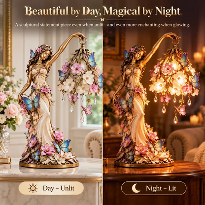 🦋 Butterfly Lady Accent Lamp – Elegant Floral Goddess Light with Crystal Drops