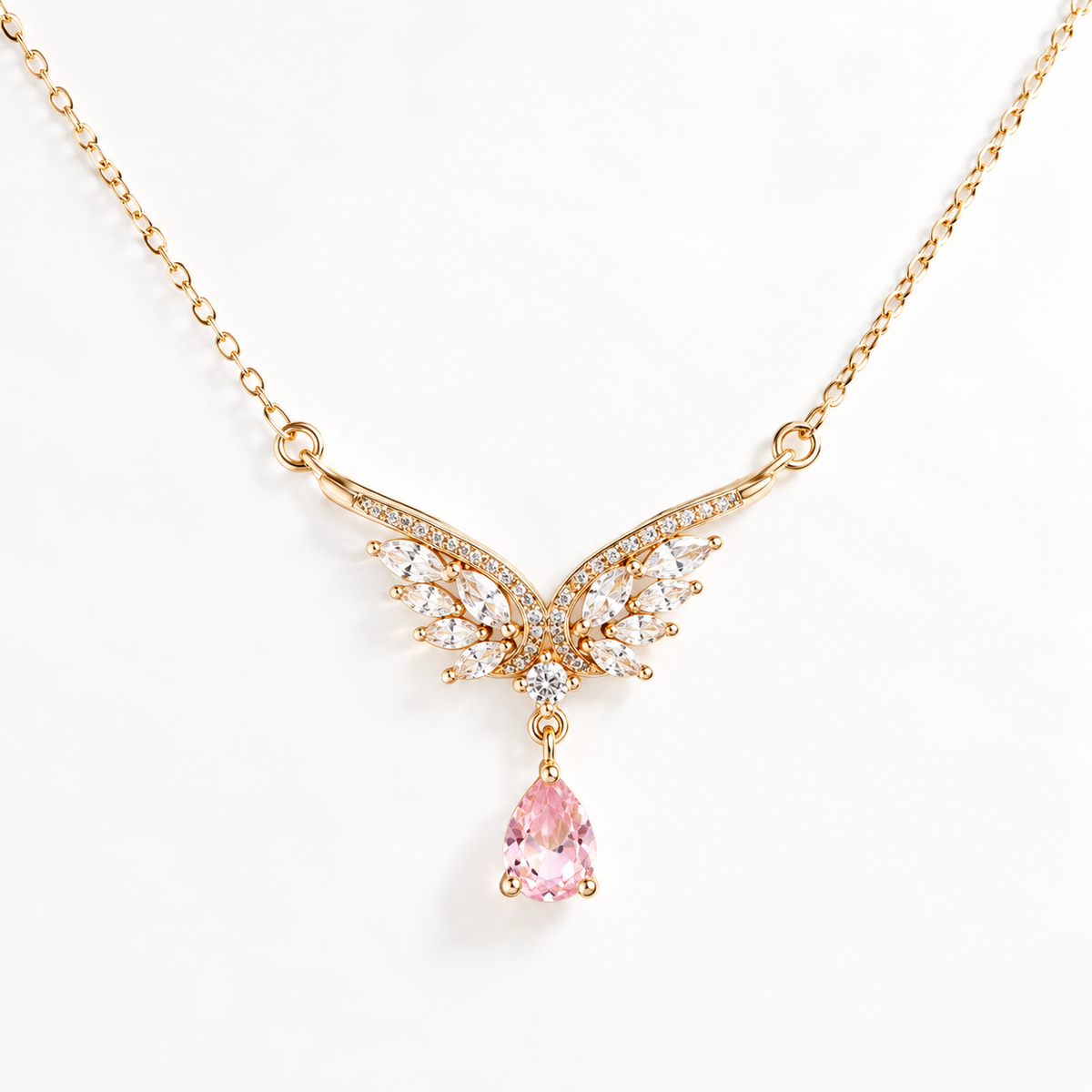 The Ethereal Romance Set – Pink Tulip Bracelet & Wing Pendant Necklace