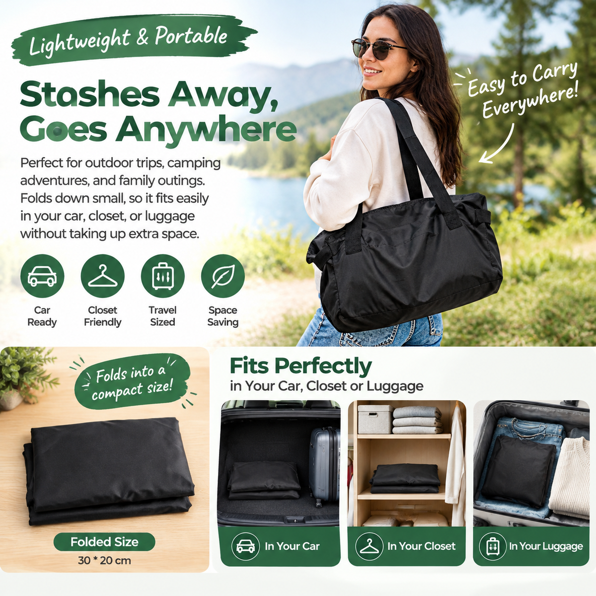 2-in-1 Waterproof Picnic Mat & Foldable Shopping Bag