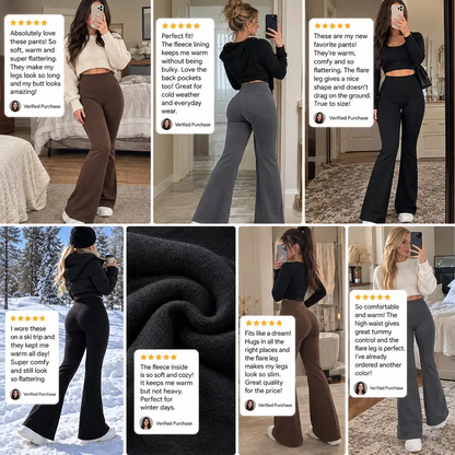 Women’s Fleece Lined Flare Leggings with Pockets|High Waisted Thermal Bell Bottom Yoga Pants