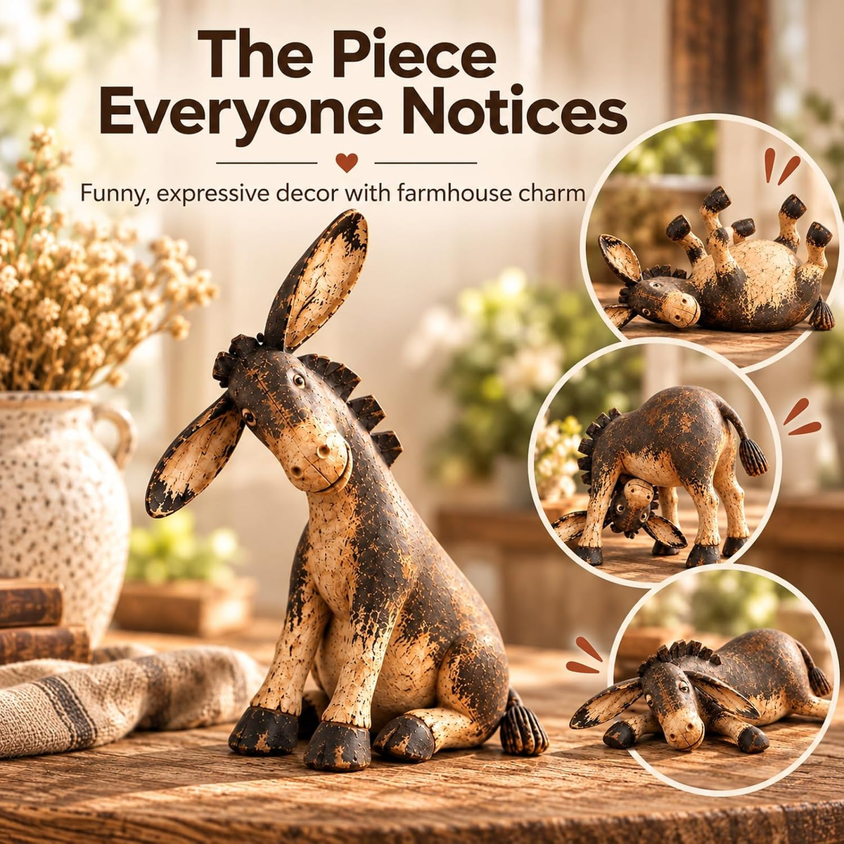 Funny Distressed Donkey Figurine for Farmhouse Decor
