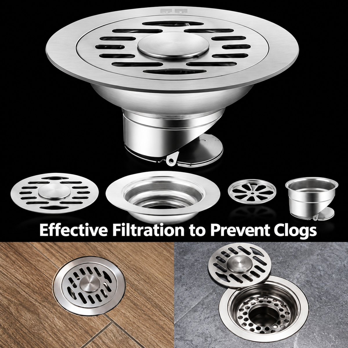 Stainless Steel Bathroom Floor Drain, Anti-odor, Insect Resistant, Puddle Prevention