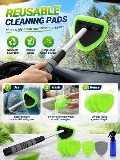 Extendable Windshield Cleaner Tool with 5 Microfiber Pads