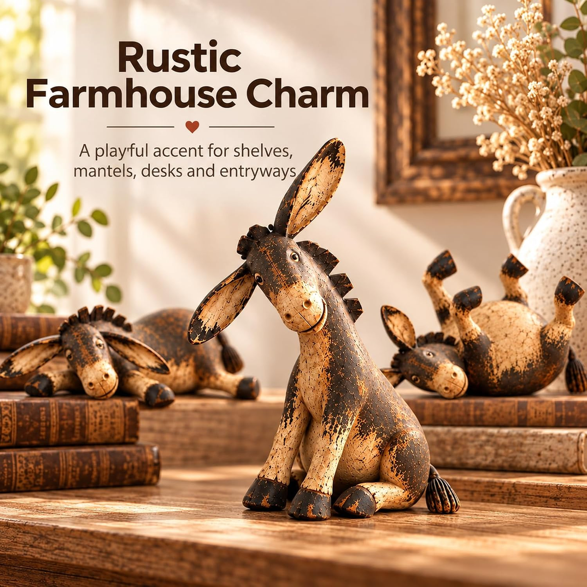 Funny Distressed Donkey Figurine for Farmhouse Decor